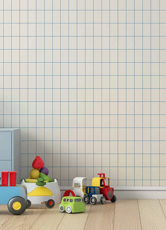 Papel de Parede Infantil - Quadriculado Reto Azul