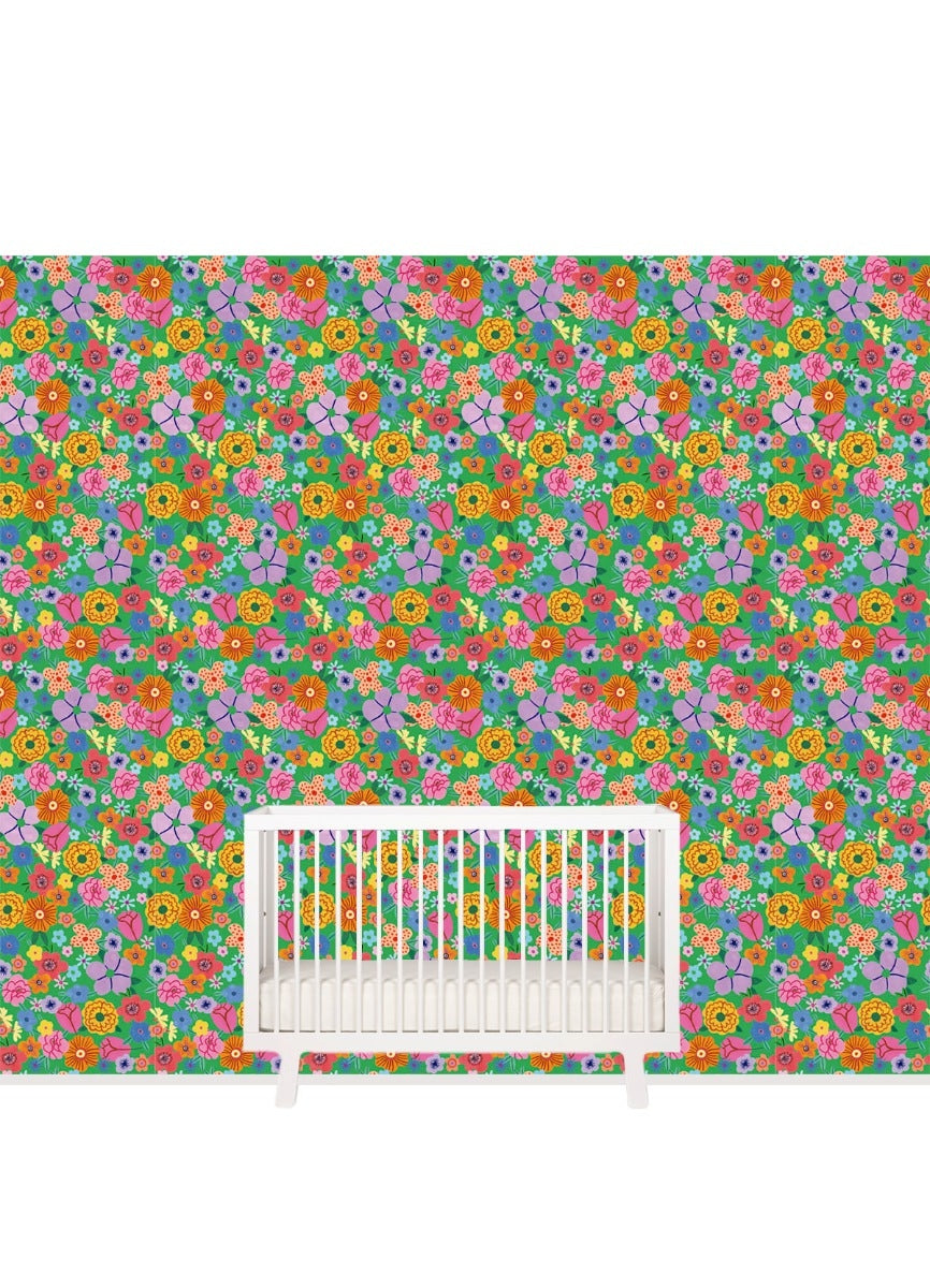 Papel de Parede Infantil - Buquê de Flores Verde