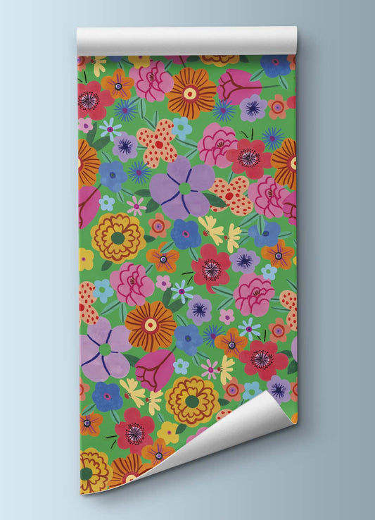 Papel de Parede Infantil - Buquê de Flores Verde