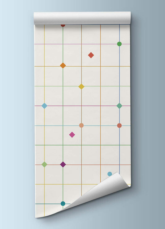 Papel de Parede Infantil - Grid Bolinhas Coloridas