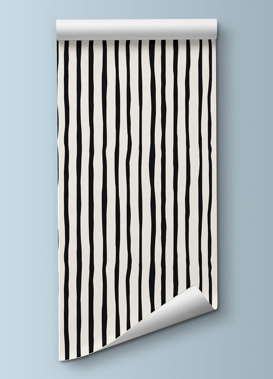 Papel de Parede Infantil - Listrado Fino Irregular Preto