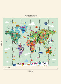 Papel de Parede Infantil Mapa-Múndi - Painel