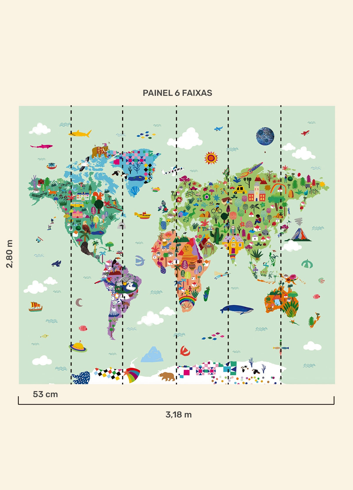 Papel de Parede Infantil Mapa-Múndi - Painel