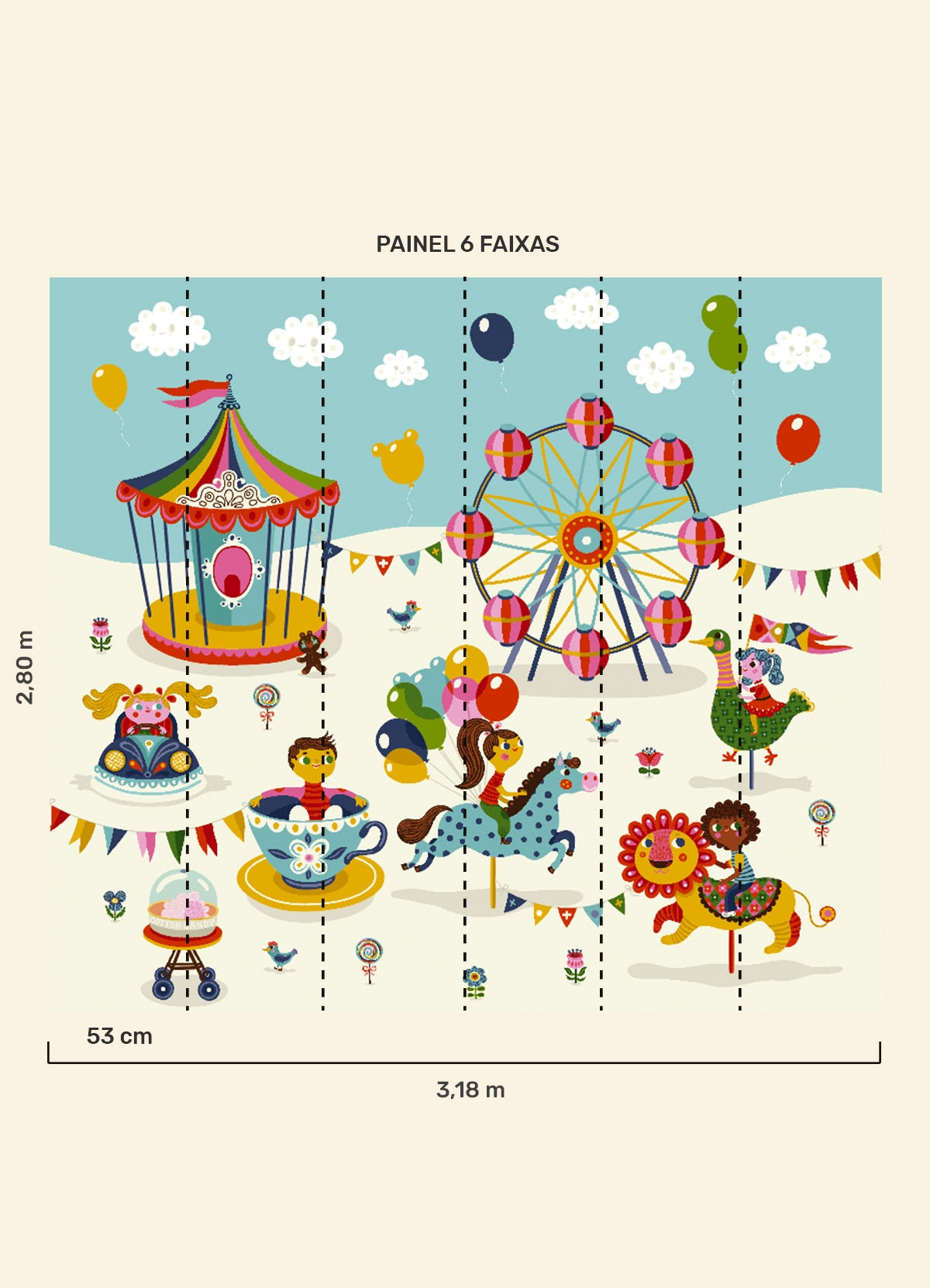 Papel de Parede Infantil Parque de Diversões - Painel