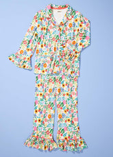 Pijama Americano com Babado Adulto Longo - Canteiro de Flores