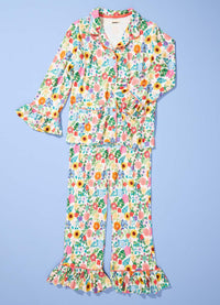 Pijama Americano com Babado Adulto Longo - Canteiro de Flores