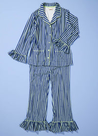 Pijama Americano com Babado Adulto Longo - Listrado Cósmico