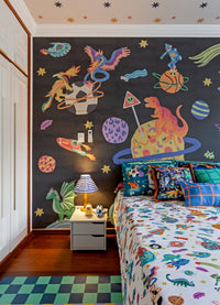 Papel de Parede Infantil Aventura Cósmica Preto - Painel