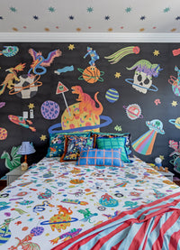 Papel de Parede Infantil Aventura Cósmica Preto - Painel