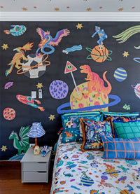 Papel de Parede Infantil Aventura Cósmica Preto - Painel