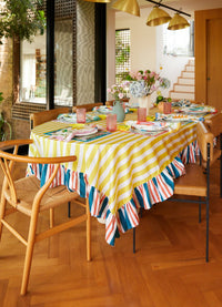 Toalha de Mesa com Babado - Listrado Limone