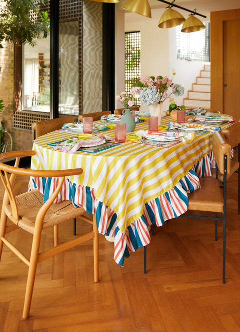 Toalha de Mesa com Babado - Listrado Limone