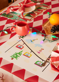 Toalha de Mesa Impermeável - Renas e Guirlandas