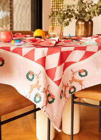 Toalha de Mesa Impermeável - Renas e Guirlandas